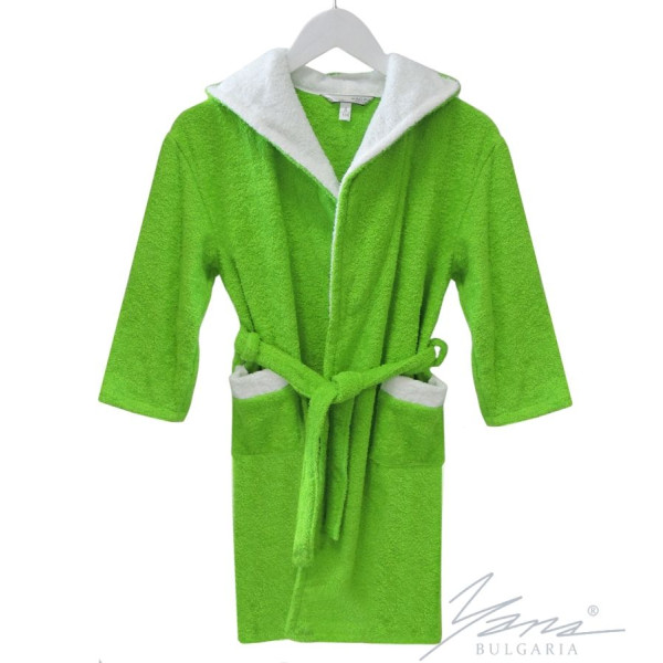 Юношески халат за баня с двойна качулка - Зелен